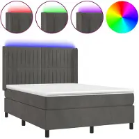 vidaXL Lit boxspring avec matelas & LED gris foncé 140x190 cm velours