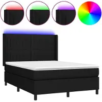 vidaXL Lit Boxspring avec matelas & LED Noir 140x190 cm Tissu
