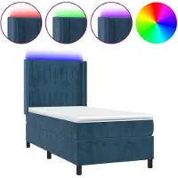 vidaXL Lit boxspring avec matelas & LED bleu foncé 90x200 cm velours