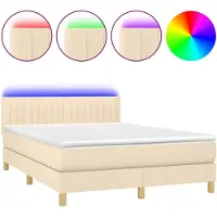vidaXL Lit Boxspring avec matelas & LED Crème 140x190 cm Tissu
