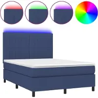 vidaXL Lit Boxspring avec matelas & LED Bleu 140x200 cm Tissu