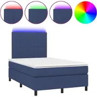 vidaXL Lit Boxspring avec matelas & LED Bleu 120x200 cm Tissu
