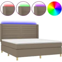 vidaXL Lit Boxspring avec matelas & LED Taupe 160x200 cm Tissu