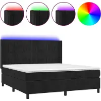 vidaXL Lit boxspring avec matelas & LED noir 180x200 cm velours