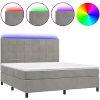 vidaXL Lit boxspring avec matelas & LED gris clair 180x200 cm velours