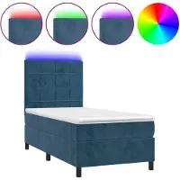 vidaXL Lit boxspring avec matelas & LED bleu foncé 90x200 cm velours