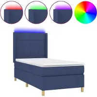 vidaXL Lit Boxspring avec matelas & LED Bleu 80x200 cm Tissu