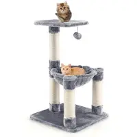 Costway Arbre à chat 64cm petit, arbre à chat avec hamac confortable & grande plateforme & boule de poils, arbre à chat, arbre à grimper, gris