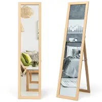 Costway 2 EN 1 Miroir intégral, miroir sur pied avec cadre en bois, miroir d'habillage 37 x 155cm, miroir de vestiaire pour chambre à coucher, salon et entrée Naturel