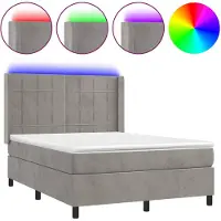 vidaXL Lit boxspring avec matelas & LED gris clair 140x190 cm velours