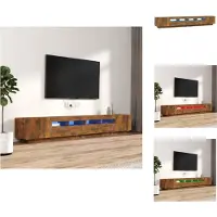 vidaXL Ensemble de 3 meubles TV Lampes LED Chêne fumé Matériau dérivé du bois - Meubles TV