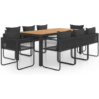 vidaXL Salon de jardin 9 pièces PVC rotin noir et marron