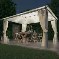 The Living Store Pavillon avec rideaux & guirlande lumineuse LED 400x300 cm Crème Alu