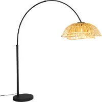 QAZQA Lampe d'arche orientale noire avec bambou naturel - Pua