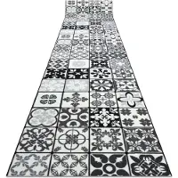 Rugsx TAPIS DE COULOIR antidérapant AZULEJO PATCHWORK, CARREAUX DE LISBONNE gris / noir 110x220 cm