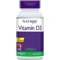 Natrol , Vitamine D3, Santé Osseuse et Articulaire, Fraise, 2 000 UI, 90 Comprimés