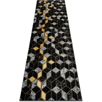 Rugsx Tapis, le tapis de couloir GLOSS moderne 400B 86 élégant, glamour, art deco, 3D géométrique noir / or 70x300 cm