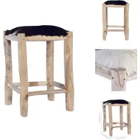 vidaXL Tabouret de bar Véritable peau de chèvre et teck massif - Tabouret de bar