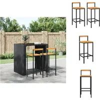 vidaXL Tabouret de bar 2 pcs. noir Poly rotin et bois massif acacia - Tabouret de bar
