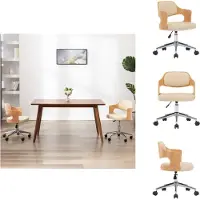 vidaXL Chaise de bureau pivotante Crème Bois courbé et similicuir - Chaises de bureau