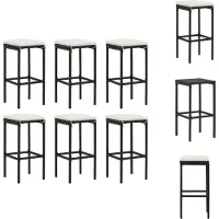 vidaXL Tabouret de bar avec coussin 6 pcs. noir poly rotin - Tabouret de bar
