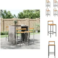 vidaXL Tabouret de bar 4 pcs. Gris Poly rotin et bois massif acacia - Tabouret de bar