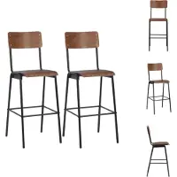 vidaXL Tabouret de bar 2 pcs. Marron Contreplaqué massif Acier - Tabouret de bar