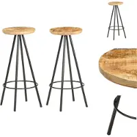 vidaXL Tabouret de bar 2 pcs. en bois de manguier brut - Tabouret de bar