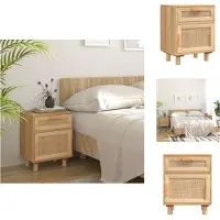 vidaXL Table de chevet Marron Bois de pin massif et rotin naturel