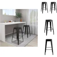 vidaXL Tabouret de bar empilable 2 pcs. noir métal - Tabouret de bar