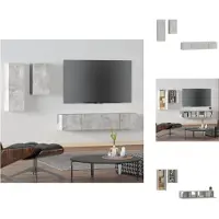 vidaXL Ensemble de meubles TV 4 pièces gris béton Matériau dérivé du bois - Meubles TV