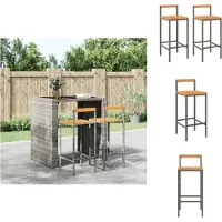 vidaXL Tabouret de bar 2 pcs. Gris Poly rotin et bois massif acacia - Tabouret de bar