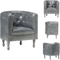 vidaXL Fauteuil Gris Cuir véritable - Fauteuil