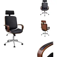 vidaXL Chaise de bureau Pivotante avec appui-tête Bois courbé Similicuir - Chaises de bureau