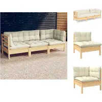 vidaXL Canapé de jardin 3 places avec coussin crème pin massif - Canapés de jardin