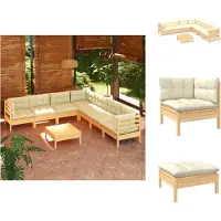vidaXL Ensemble salon de jardin 8 pièces avec coussins crème en bois de pin massif - Ensembles de meubles de jardin