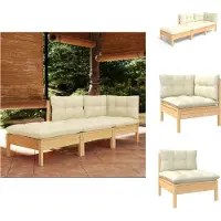 vidaXL Ensemble de salon de jardin 3 pièces avec coussins crème pin massif - Ensembles de meubles de jardin