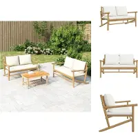 vidaXL Banc de jardin avec coussins blanc crème en bambou