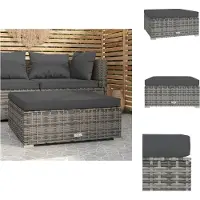 vidaXL Tabouret de jardin avec coussin Gris 70x70x30 cm Poly rotin - Eléments de canapé de jardin
