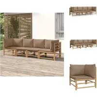 vidaXL Ensemble de salon de jardin 4 pièces avec coussins taupe en bambou - Ensemble de meubles de jardin