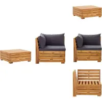 vidaXL Ensemble de salon de jardin 2 pièces avec coussins en bois massif d'acacia - éléments de canapé de jardin