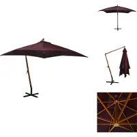 vidaXL Parasol avec mât rouge bordeaux 3x3 m bois de sapin massif - Parasols & Protection solaire