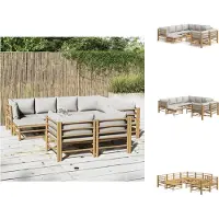 vidaXL Ensemble de salon de jardin 10 pièces avec coussins gris clair en bambou - Ensembles de meubles de jardin