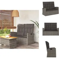 vidaXL Banc de jardin avec fonction chaise longue & coussins Gris 118 cm Poly rotin - Bancs de jardin