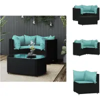 vidaXL Ensemble salon de jardin 4 pièces avec coussins noir poly rotin - Ensemble de meubles de jardin