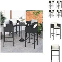 vidaXL Tabouret de bar 4 pcs. avec coussins noir Poly rotin - Chaises de jardin