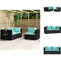 vidaXL Ensemble de salon de jardin 3 pièces avec coussins noir poly rotin - éléments de salon de jardin