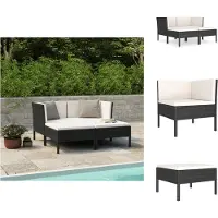 vidaXL Ensemble salon de jardin 4 pièces avec coussins Poly rotin noir - Ensemble de meubles de jardin