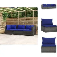 vidaXL Canapé 3 places avec coussins Gris Poly Rattan - Ensemble de meubles de jardin