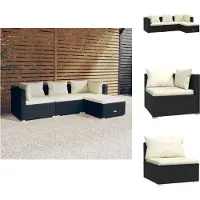 vidaXL Ensemble salon de jardin 4 pièces avec coussins Poly rotin noir - Ensemble de meubles de jardin